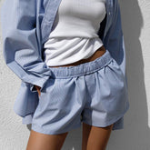 Comfortable Loose Long Sleeved Shirt Shorts Two Piece Set